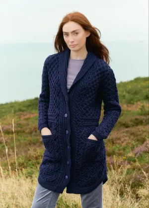 Aran Shawl Collar Button Coat | Navy