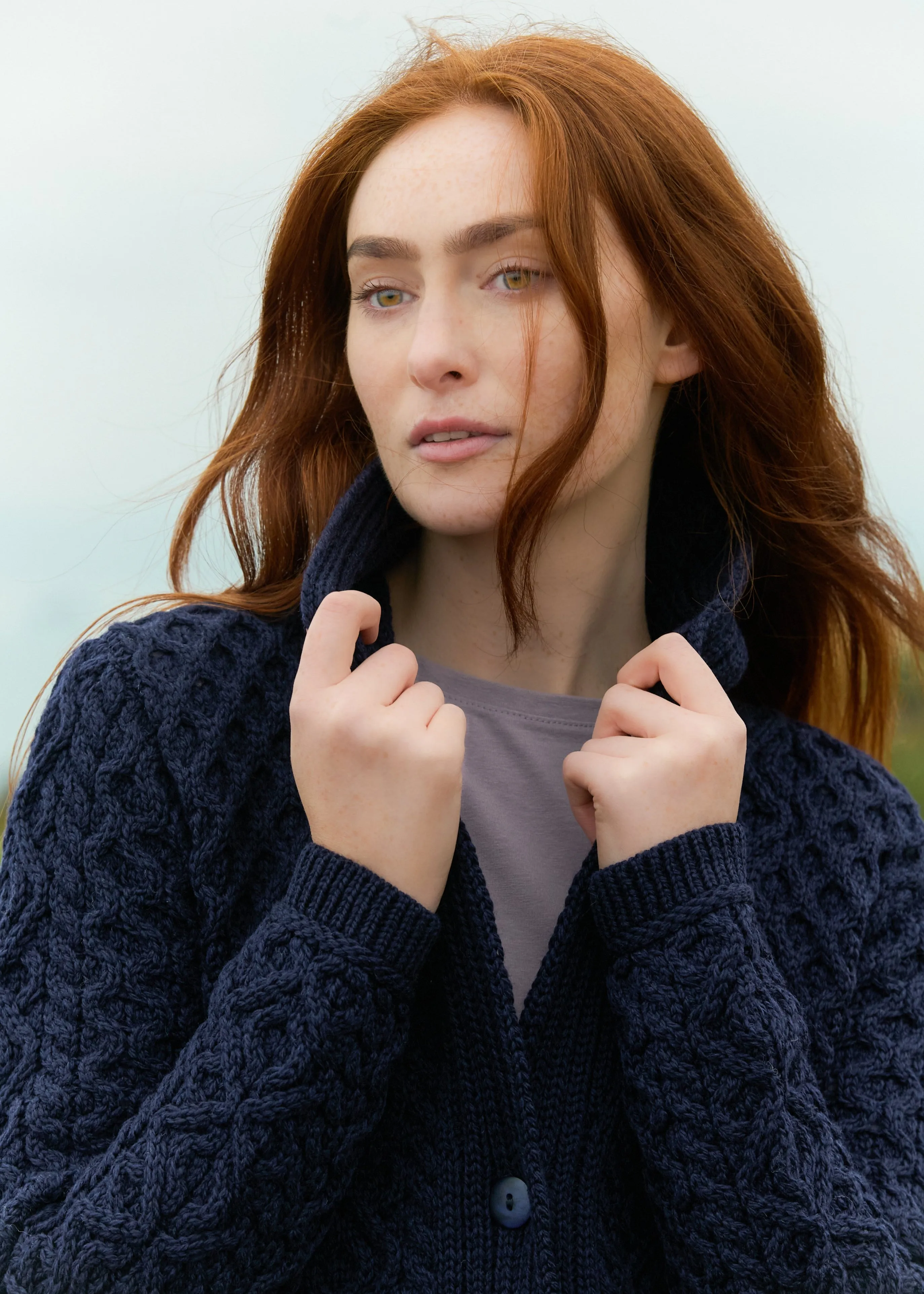 Aran Shawl Collar Button Coat | Navy