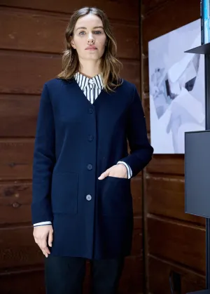 ARGELES - Long Jacket for Women | 100% Wool (NAVY)