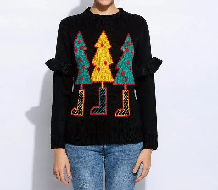 Autumn & Winter Warm Women's Loose Pullover With Christmas Trees