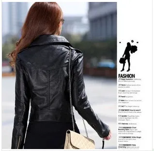 Bike Short Slim Look Cardigan PU Jacket Women Jacket Outerwear