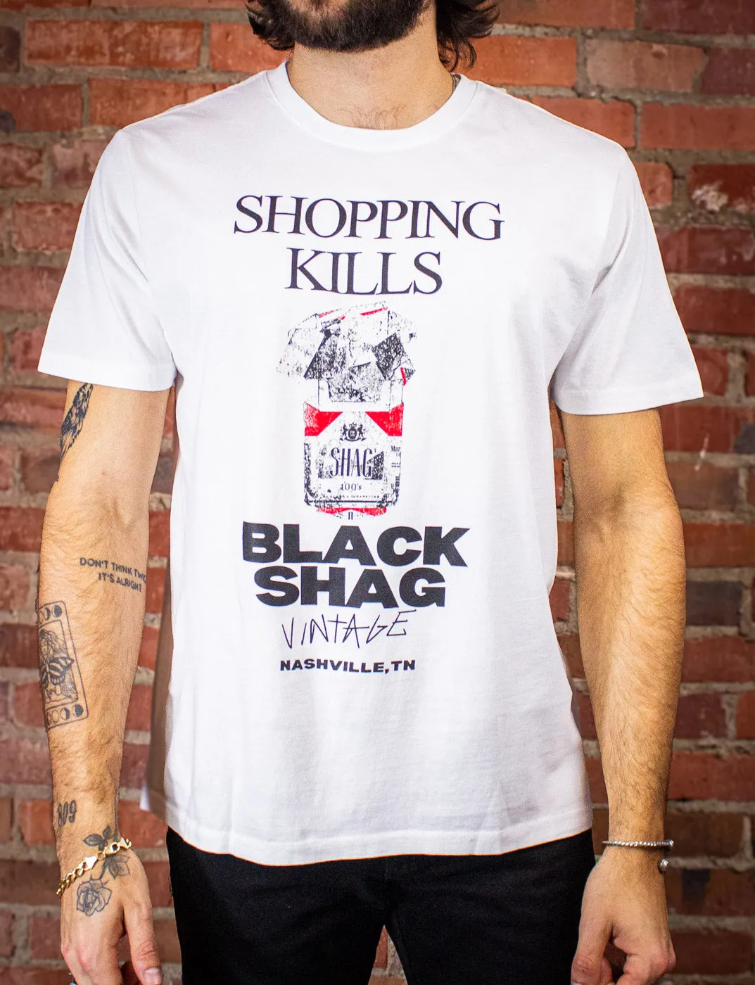 Black Shag Vintage x Dead End Career Club "Shopping Kills" T Shirt Small to 2XL