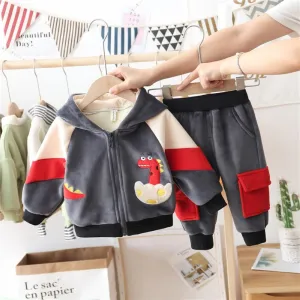 Boys 3 Suits Born Dinosaur Hooded Long Sleeves Top & Pants Wholesale Boys Clothes