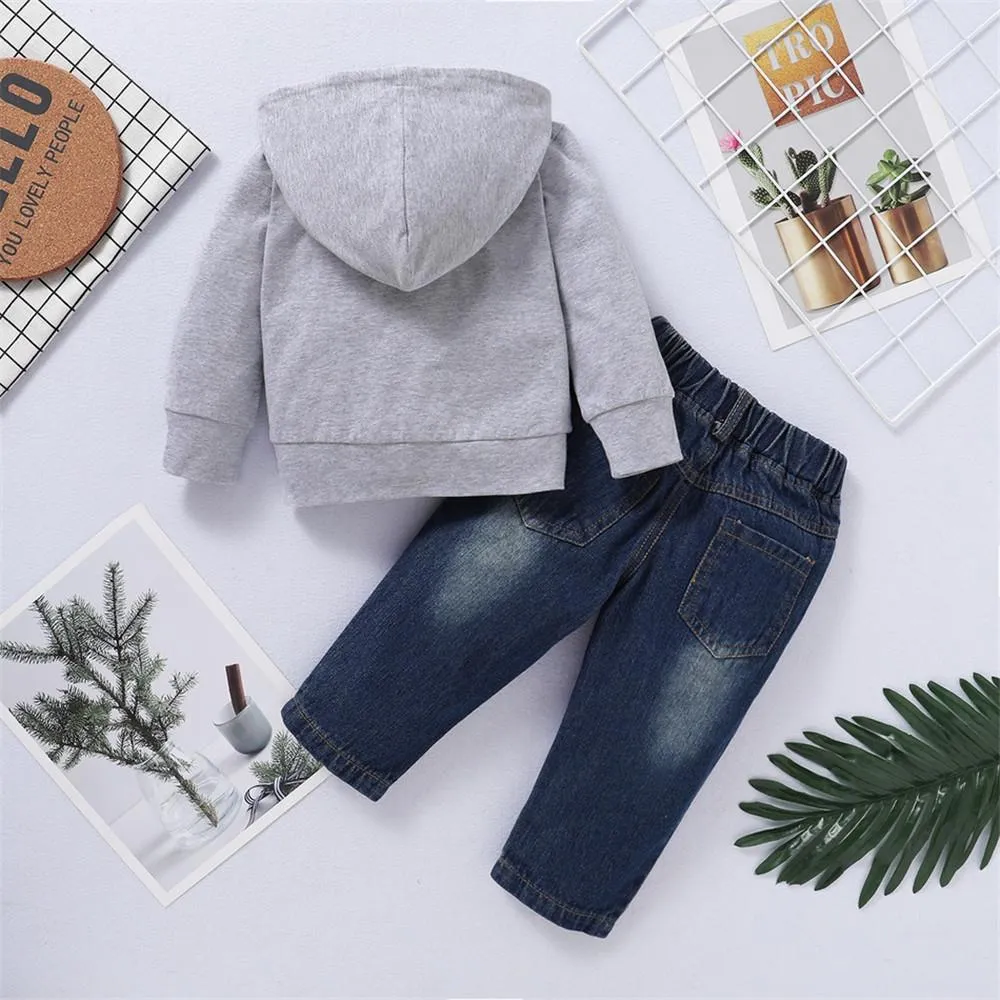 Boys Hooded Letter Printed Long Sleeve Jumper & Denim Pants