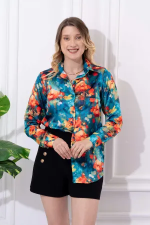 Bright Multicolor Printed Satin Shirt