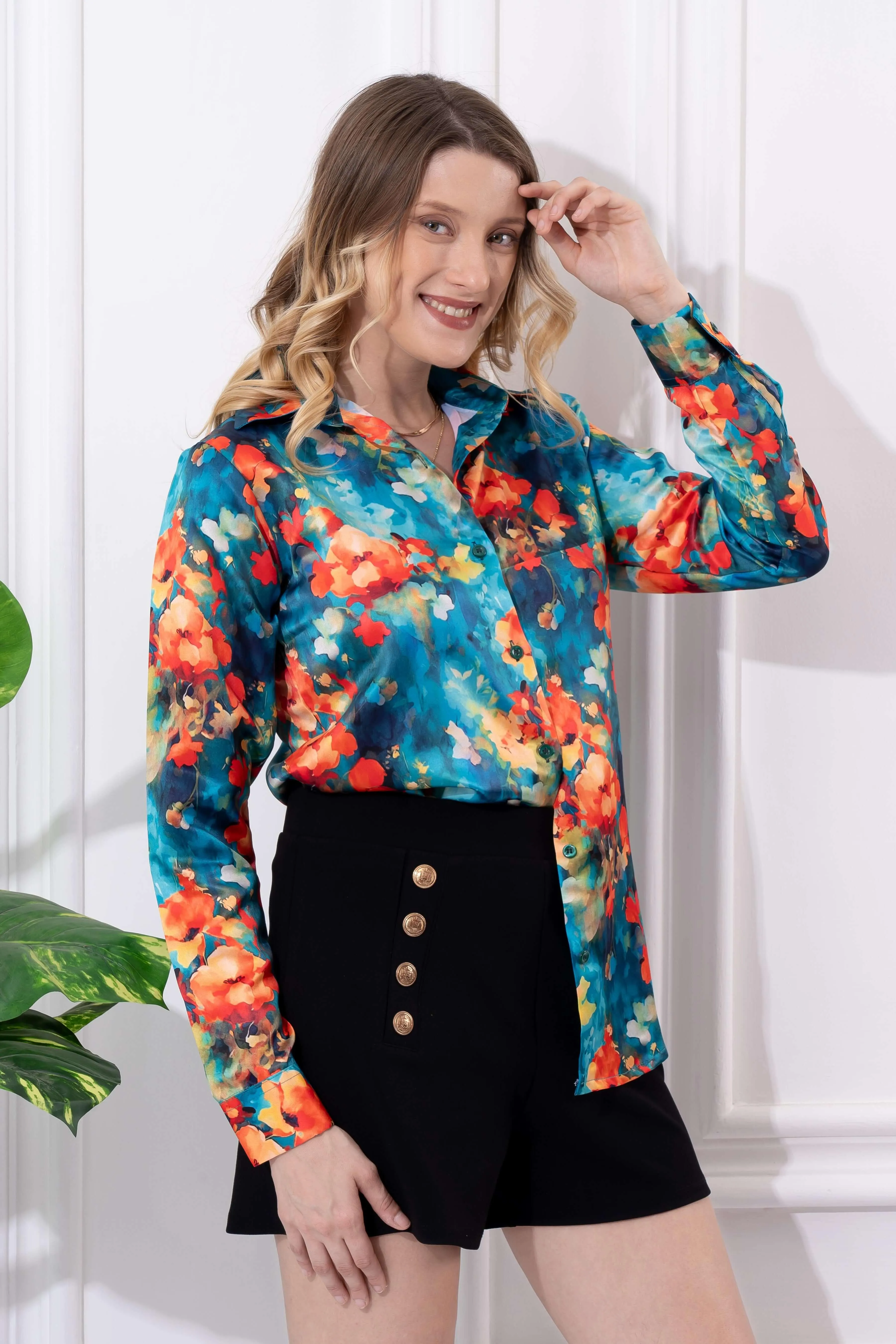 Bright Multicolor Printed Satin Shirt