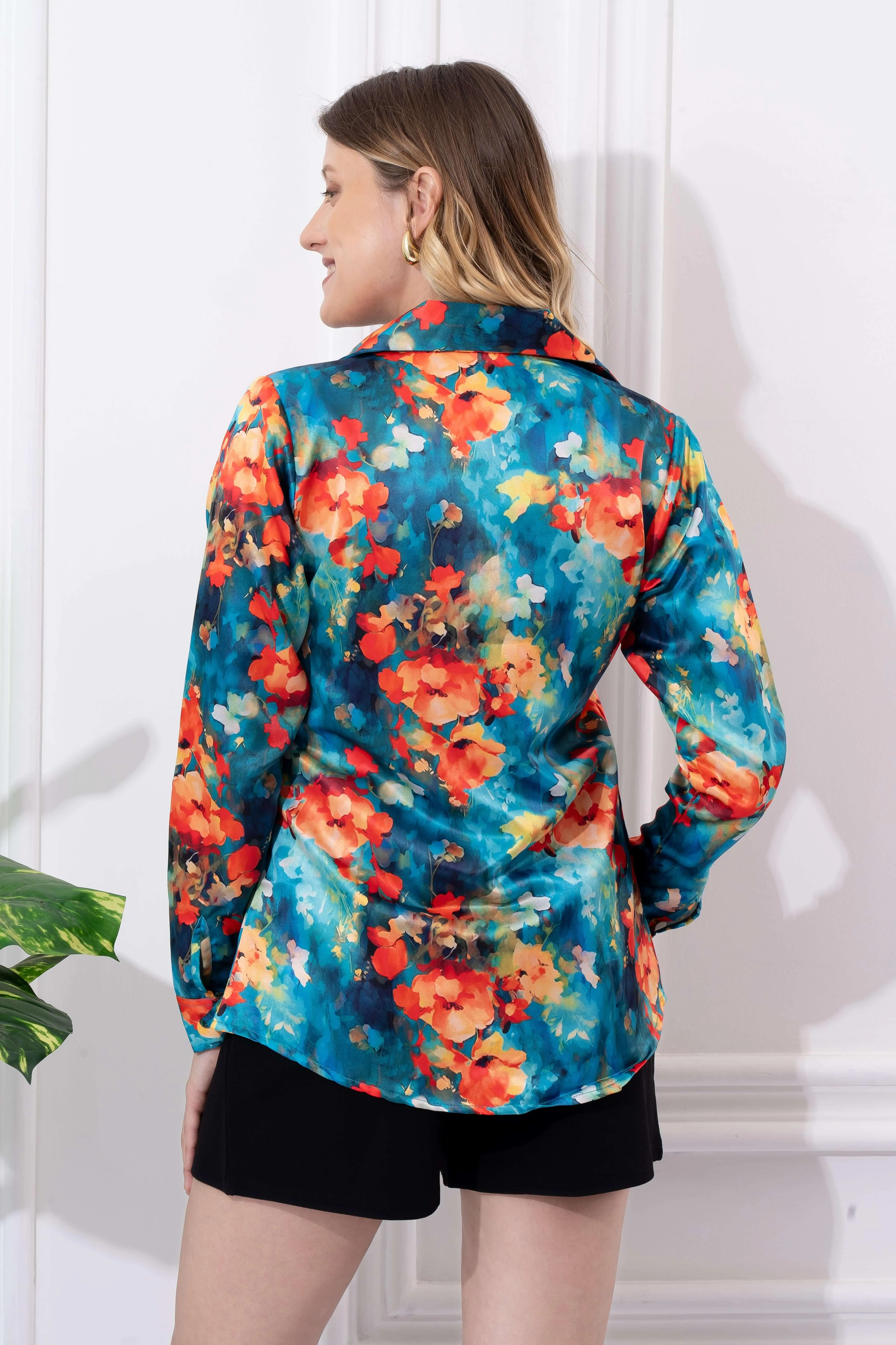 Bright Multicolor Printed Satin Shirt