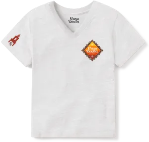 Casa Bonita Women's White Papel Picado Crest V-Neck T-Shirt
