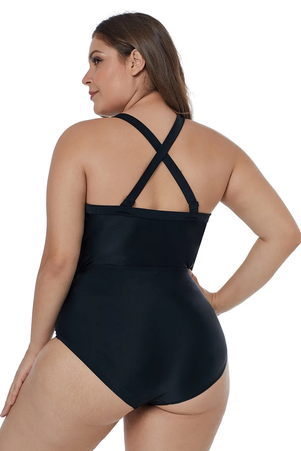 Colorful Tropical Jungle Crisscross Plunge V Neck Plus Maillot Swimwear