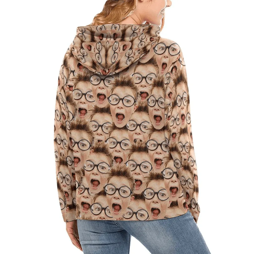 【Discount - limited time】Custom Face Women's All Over Print Full Zip Hoodie Personalized Husband Seamless Face Hoodie