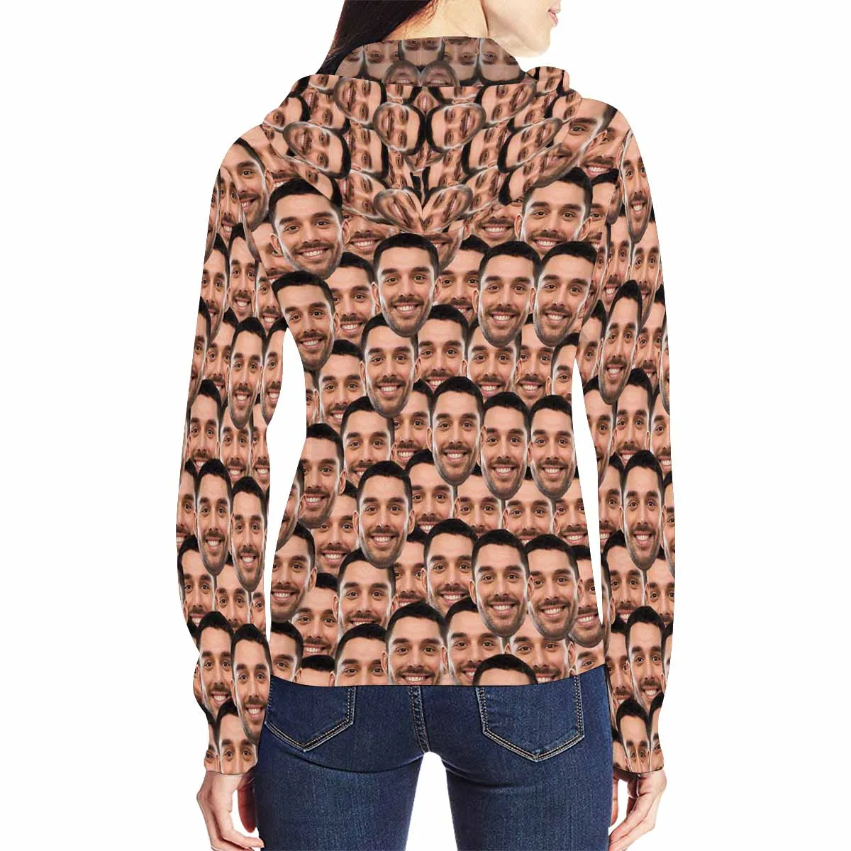 【Discount - limited time】Custom Face Women's All Over Print Full Zip Hoodie Personalized Husband Seamless Face Hoodie