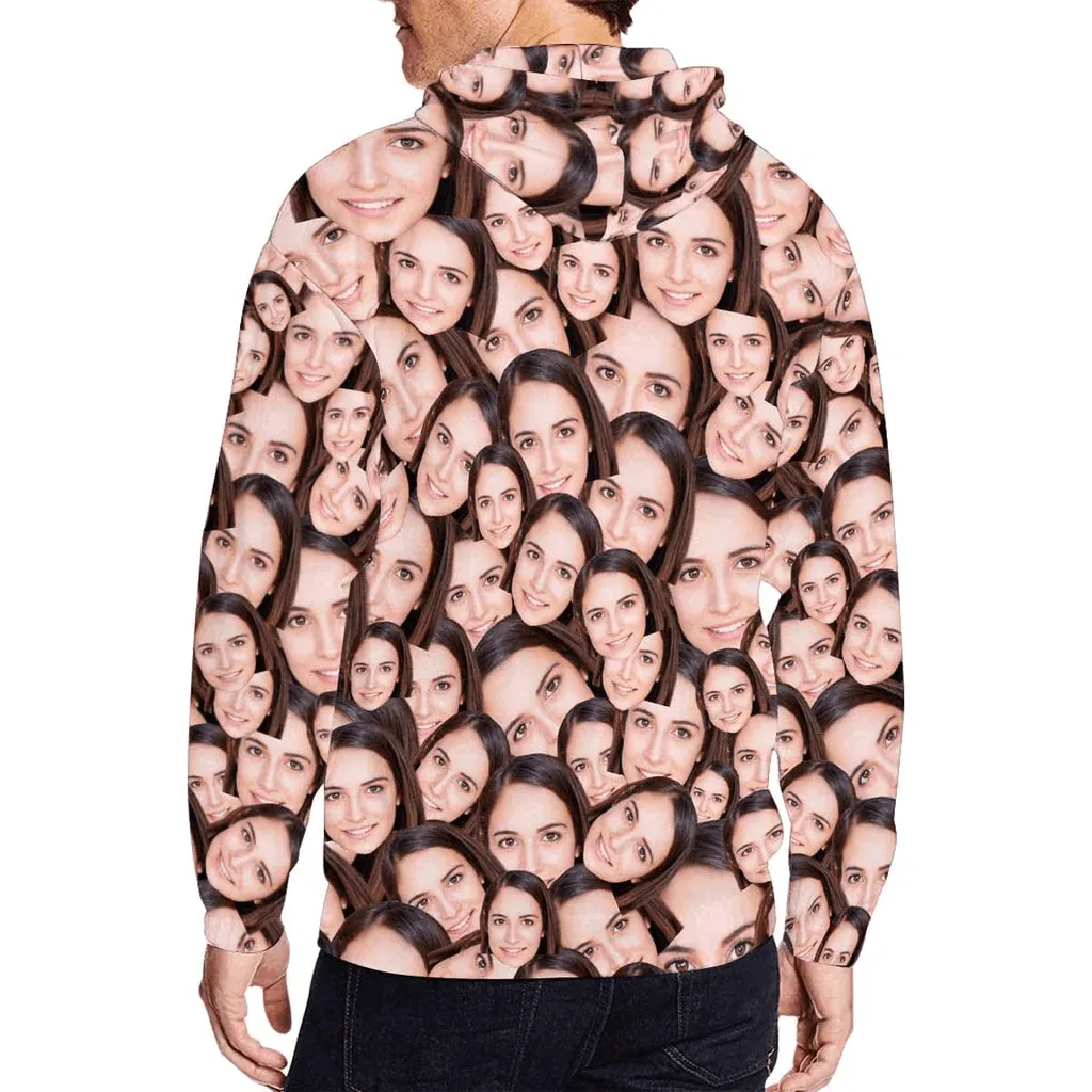 【Discount - limited time】Custom Face Women's All Over Print Full Zip Hoodie Personalized Husband Seamless Face Hoodie