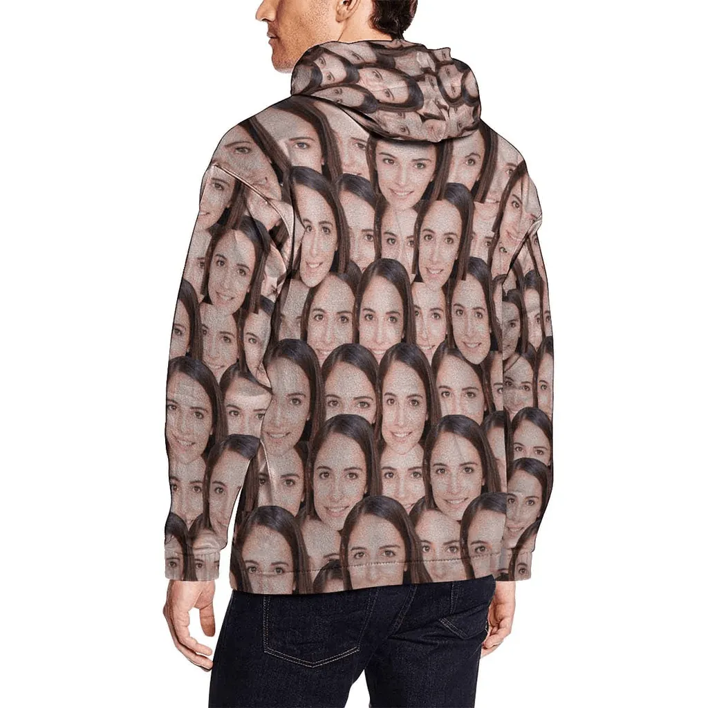 【Discount - limited time】Custom Face Women's All Over Print Full Zip Hoodie Personalized Husband Seamless Face Hoodie