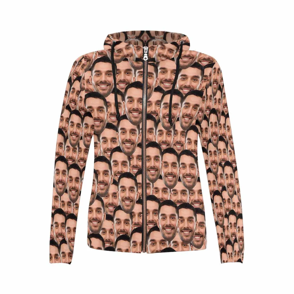 【Discount - limited time】Custom Face Women's All Over Print Full Zip Hoodie Personalized Husband Seamless Face Hoodie