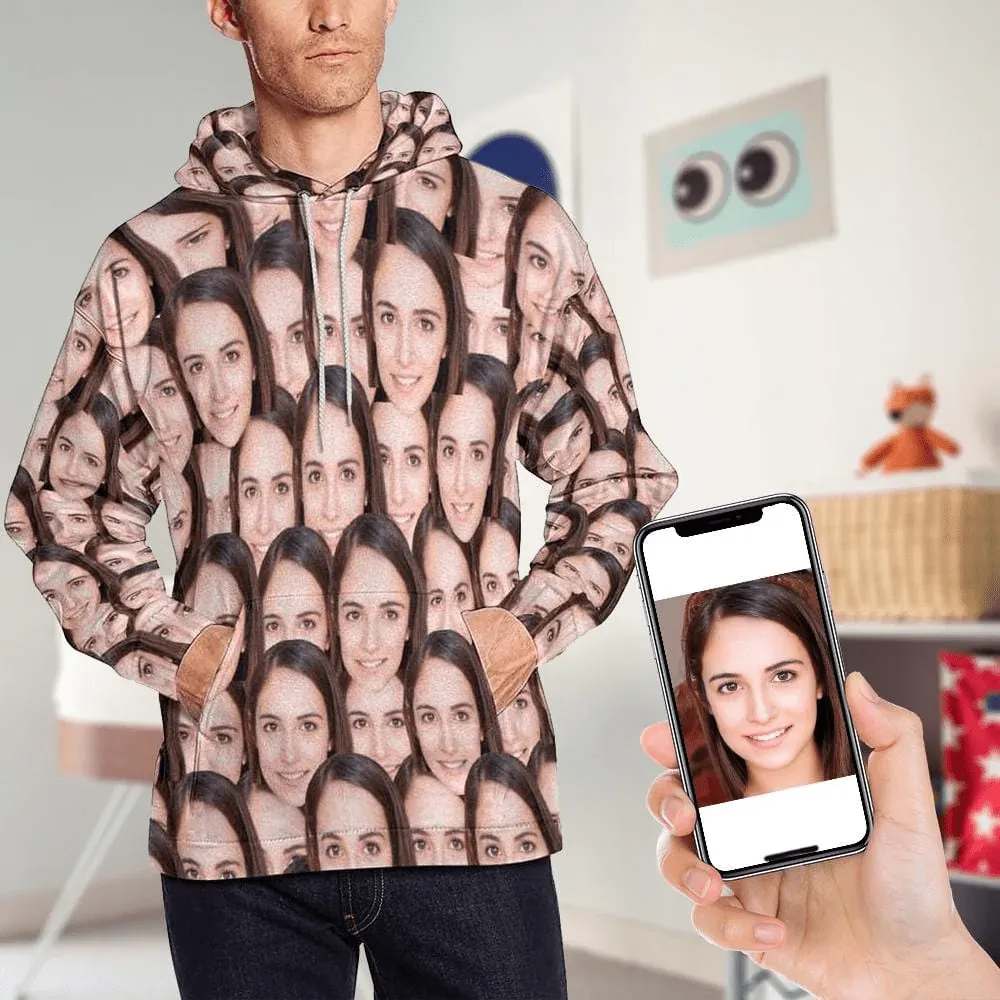 【Discount - limited time】Custom Face Women's All Over Print Full Zip Hoodie Personalized Husband Seamless Face Hoodie