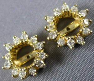 ESTATE .48CT DIAMOND 14KT YELLOW GOLD CLASSIC STAR FLOWER EARRING JACKETS #20880