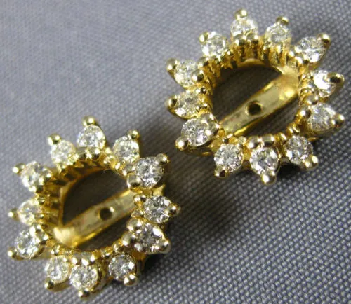 ESTATE .48CT DIAMOND 14KT YELLOW GOLD CLASSIC STAR FLOWER EARRING JACKETS #20880