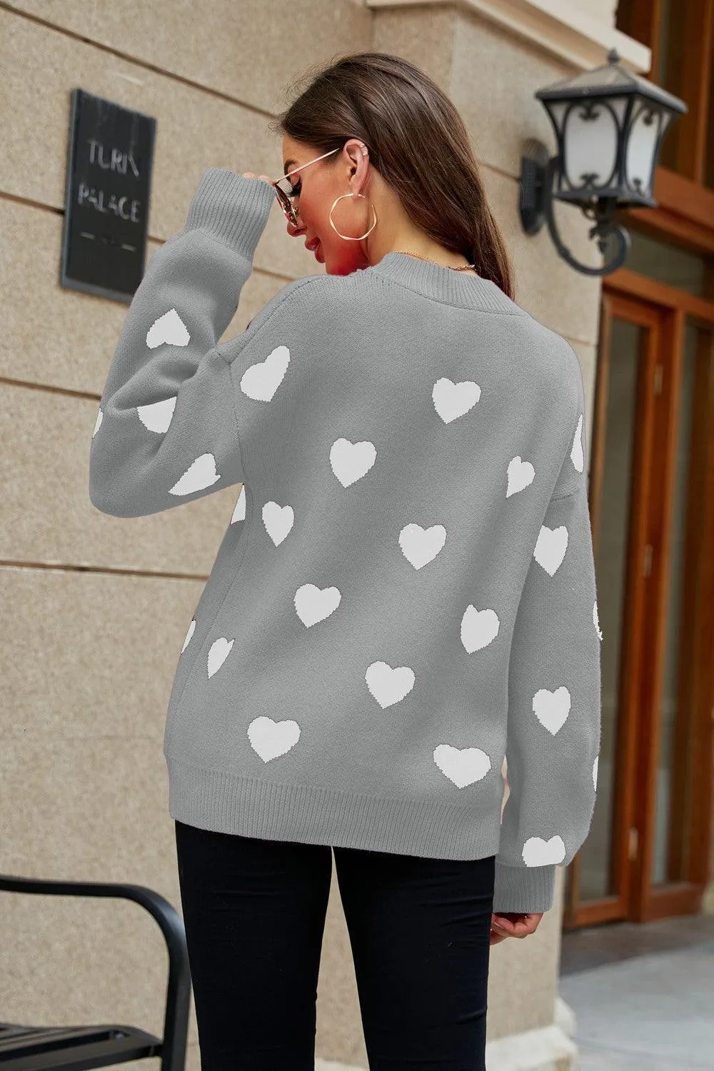 Fall Obsession Crew Neck Heart Pattern Sweater