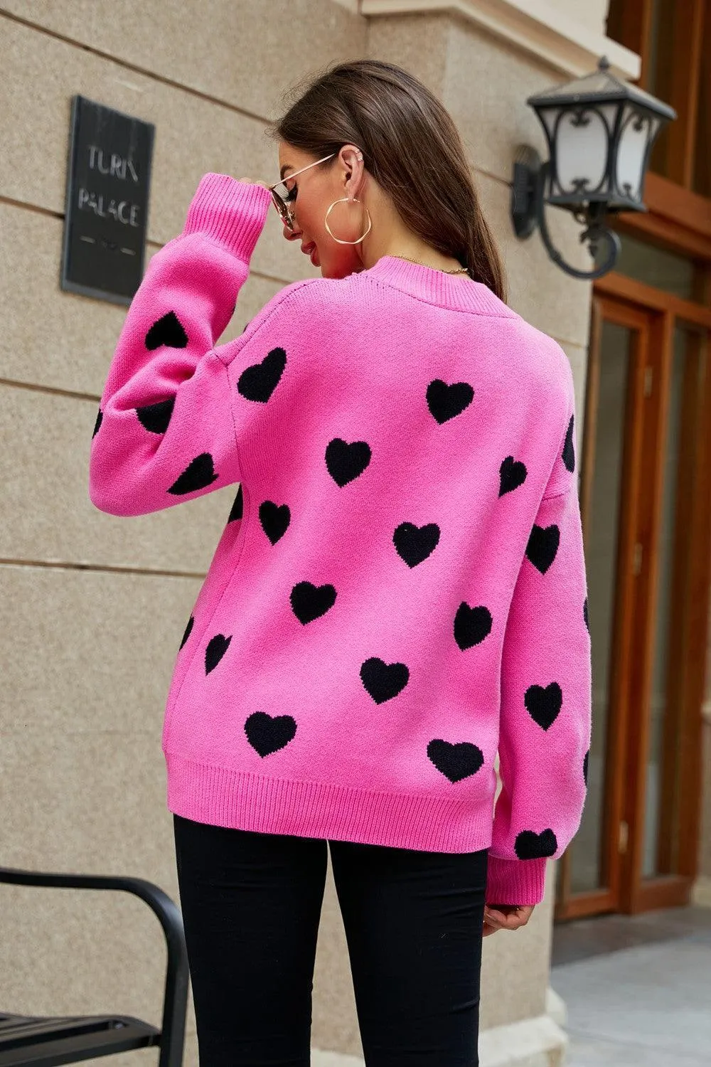 Fall Obsession Crew Neck Heart Pattern Sweater