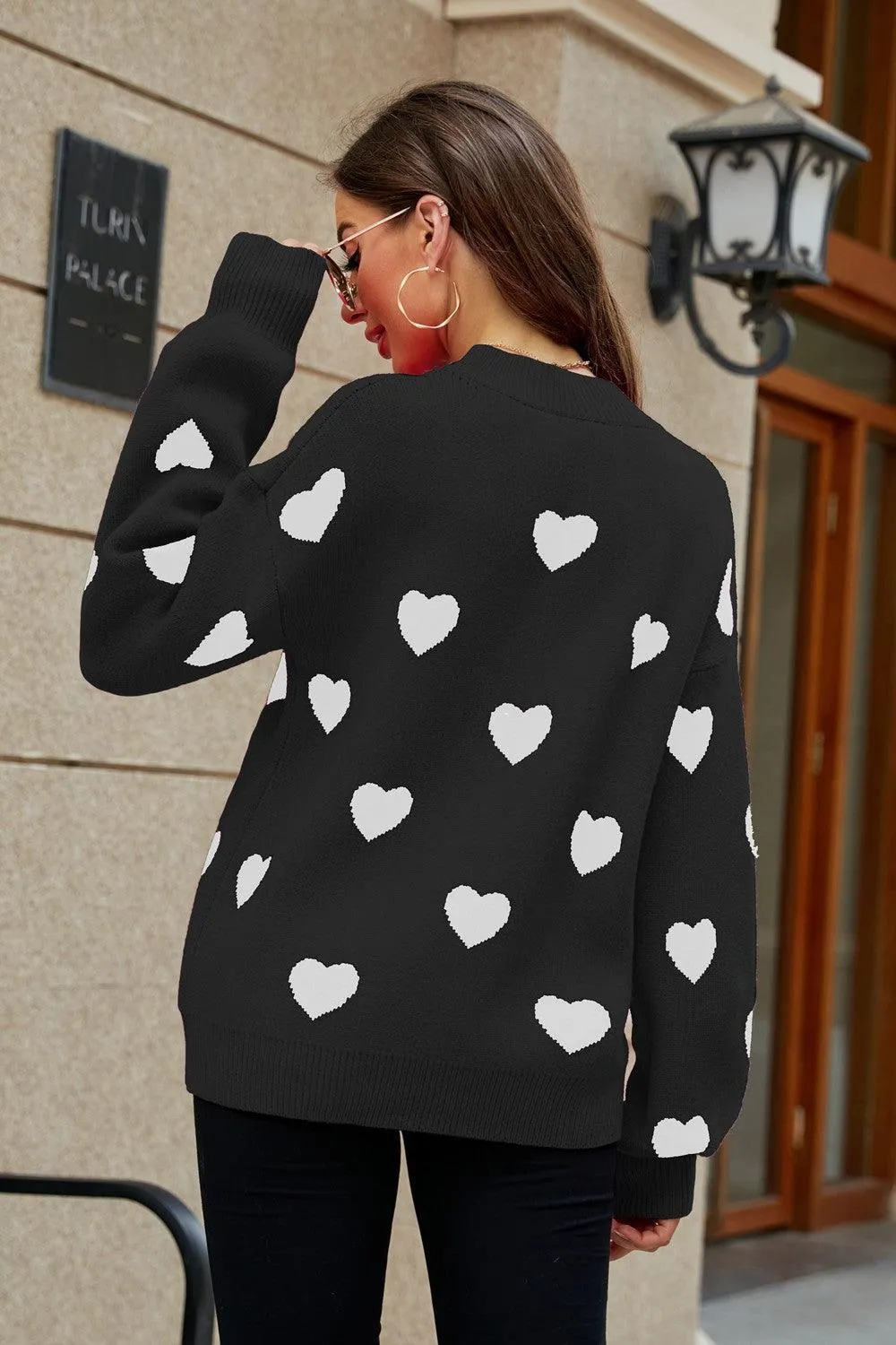 Fall Obsession Crew Neck Heart Pattern Sweater