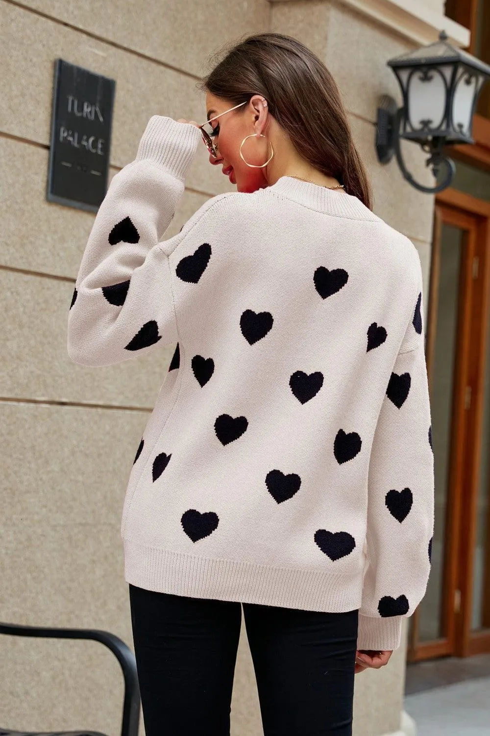 Fall Obsession Crew Neck Heart Pattern Sweater