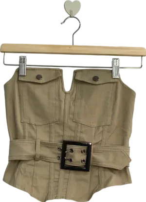 Fashion Nova Beige Buckle Front Bustier Top UK 6