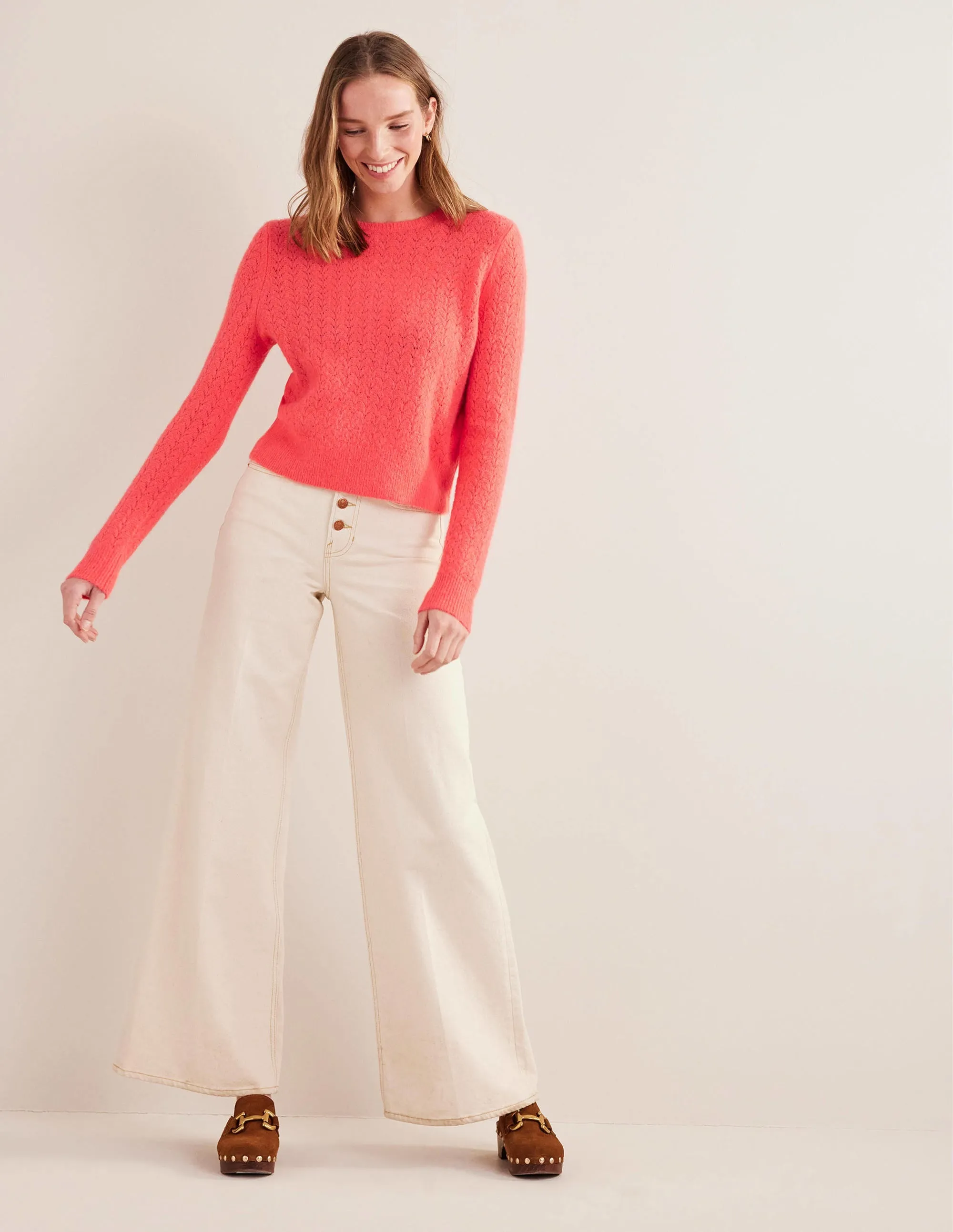 Fluffy Pointelle Jumper-Coral