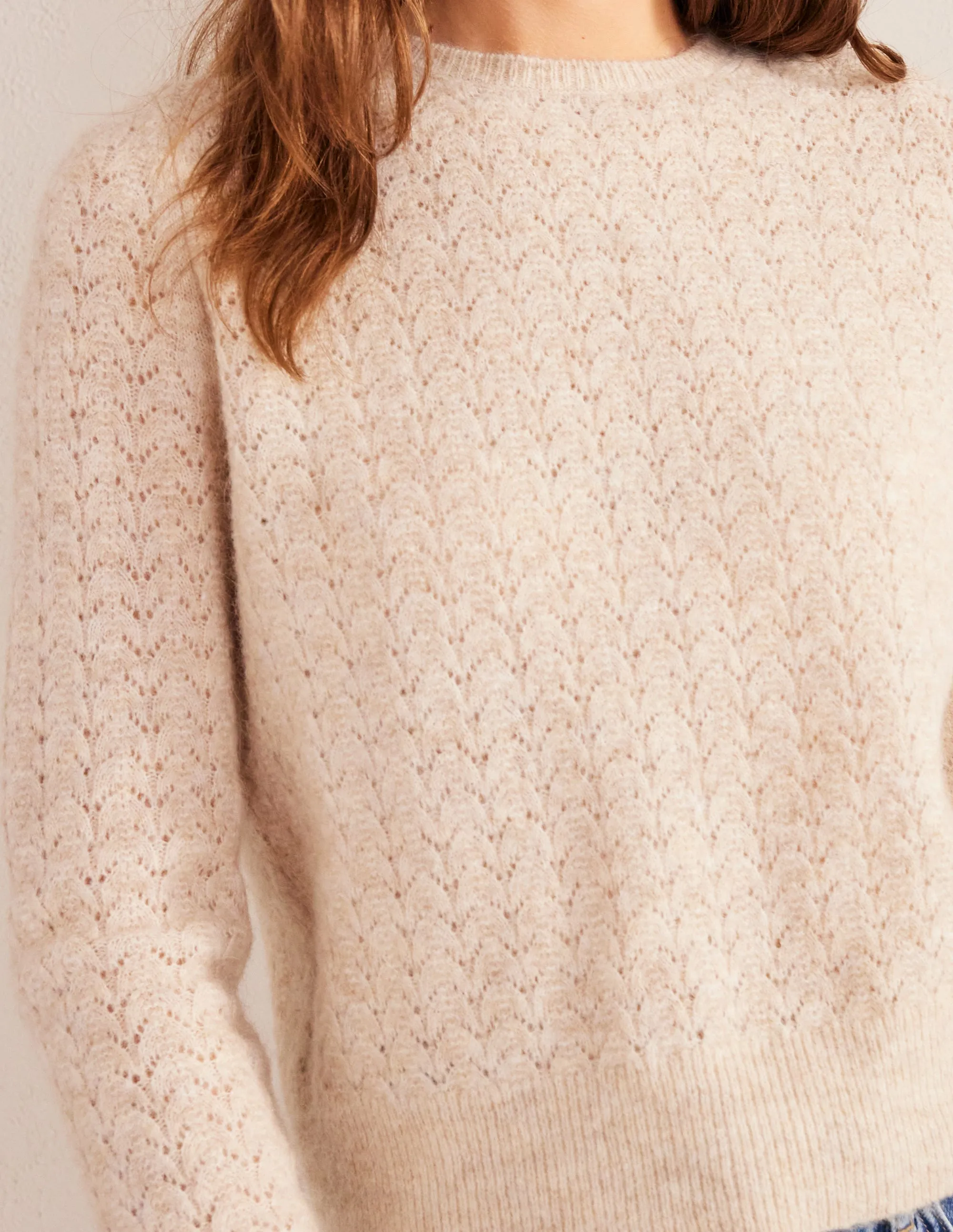 Fluffy Pointelle Jumper-Oatmeal Melange