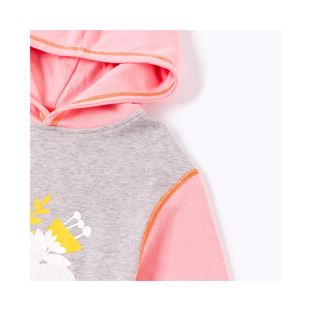 Girls Flower Shrubs Hoodie - Grey and Pink