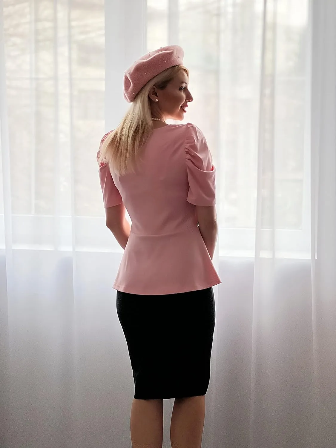 GRACE KARIN 2025 Womens Tops Elegant Peplum Top Wrap V Neck Puff Short Sleeve Summer Tops Blouse
