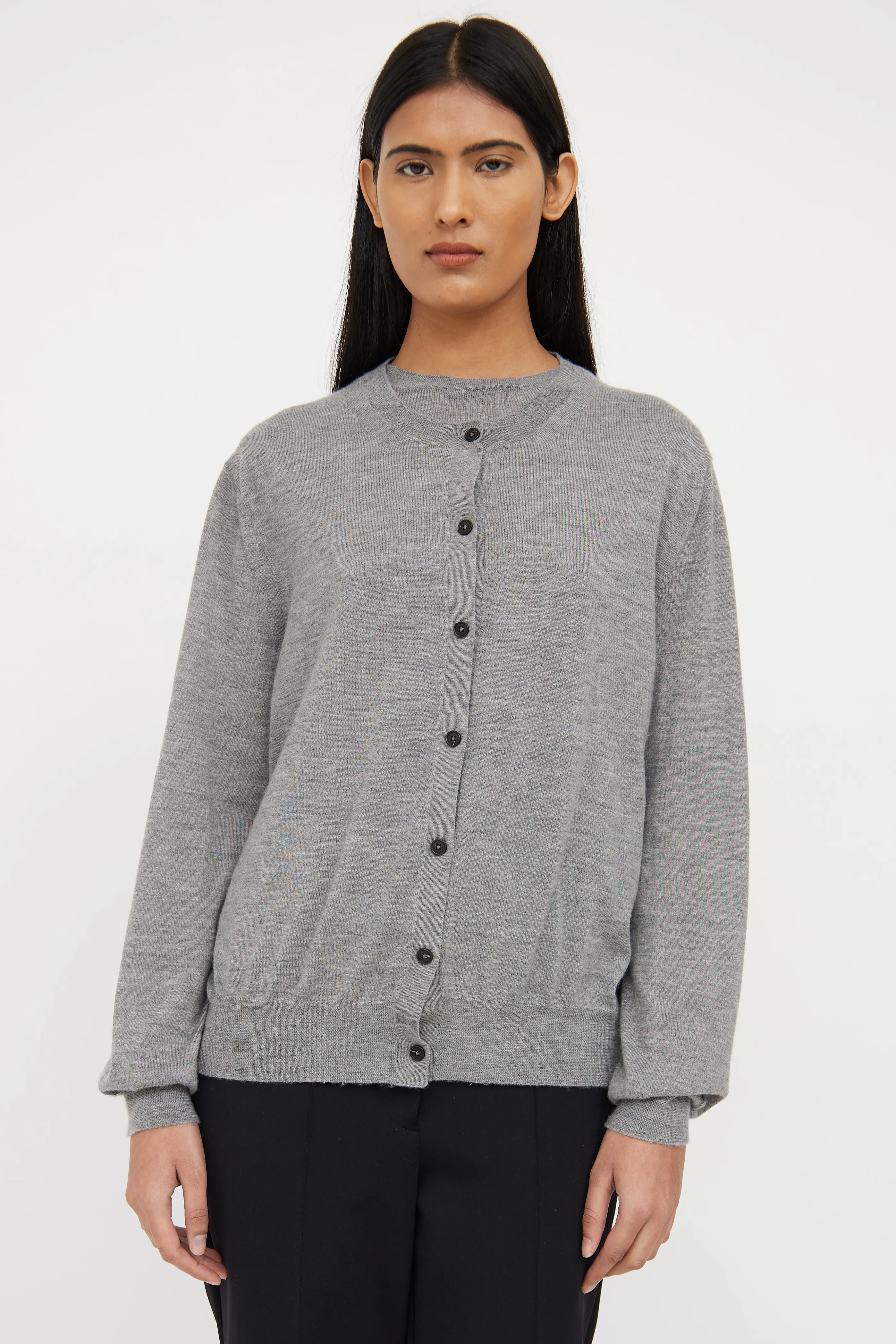 Grey Cashmere Button Cardigan