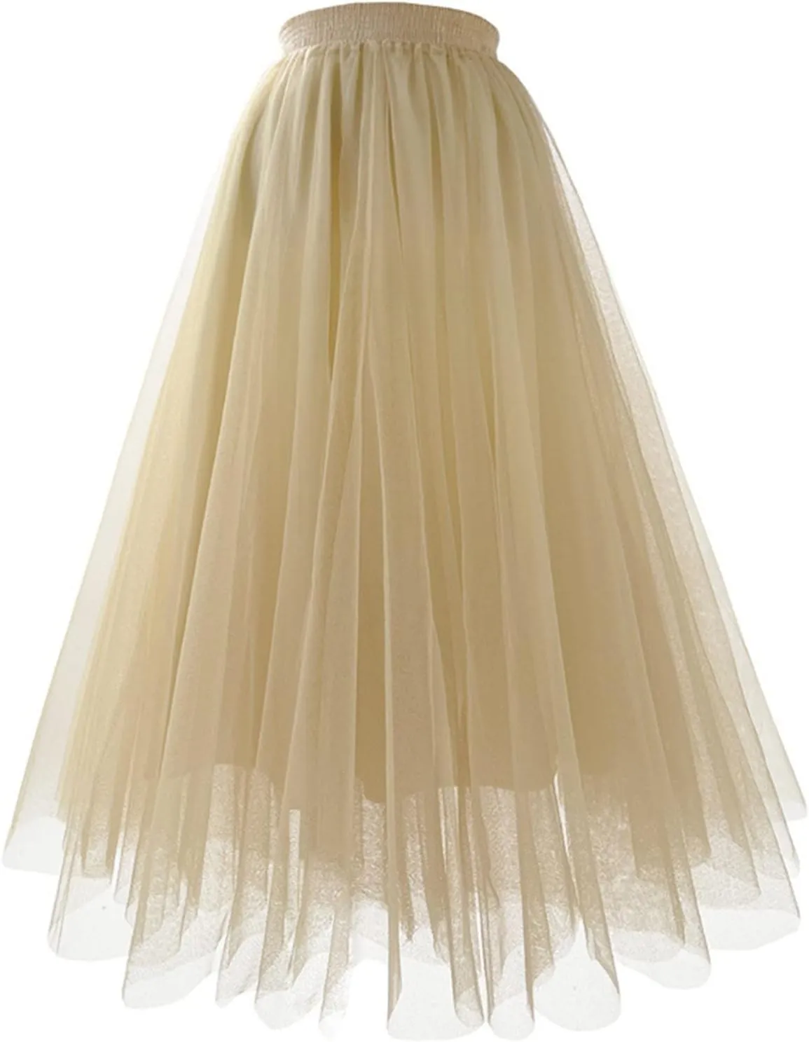 HGps8w Women's A-Line Fairy Elastic Waist Tulle Midi Skirt Elegant Multilayer Mesh Lace Tulle Tutu Skirts for Dance Party
