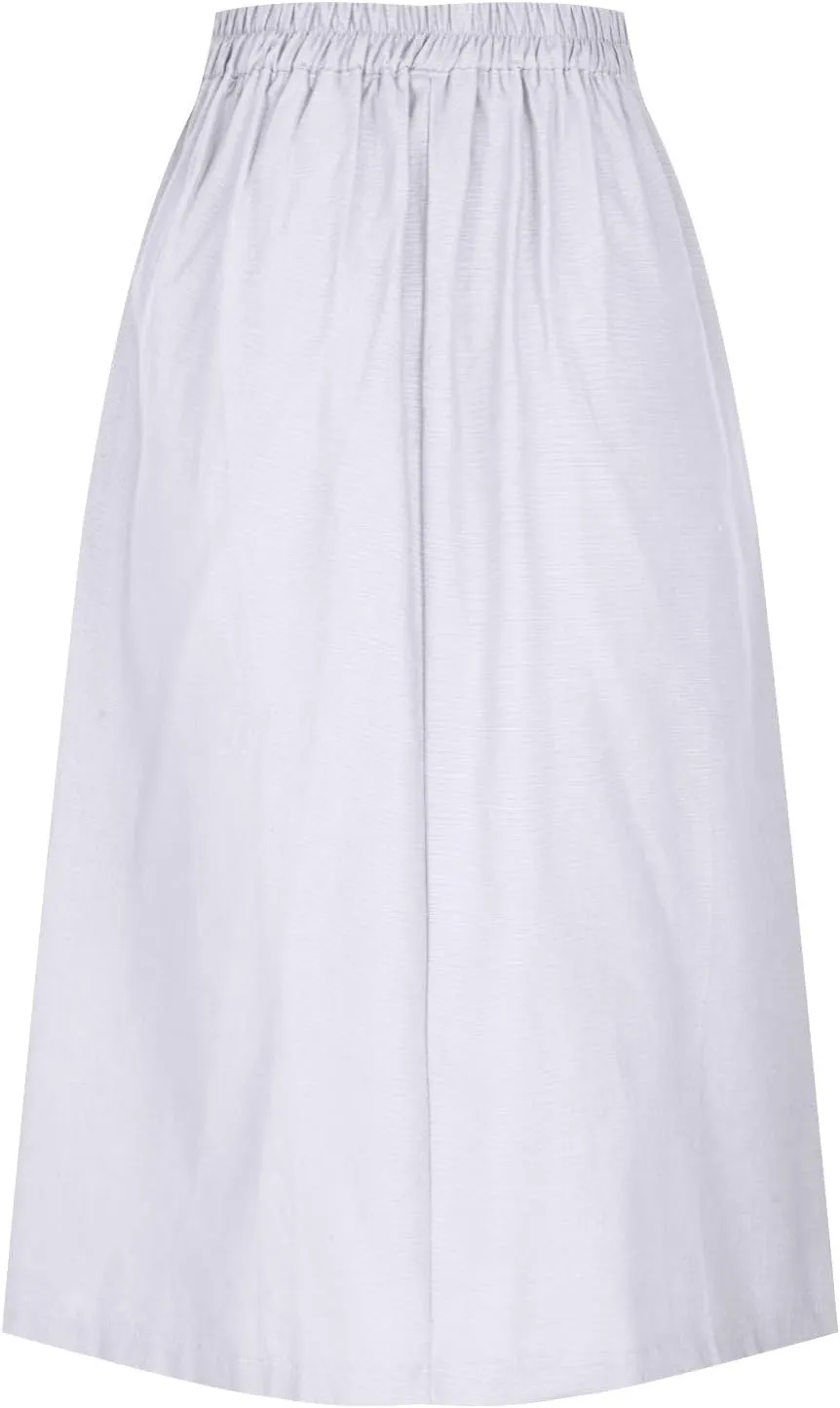 HGps8w Women's Cotton Linen Midi Skirt Wrap Button Side Split Casual High Waist Solid Color Retro A-Line Swing Skirts