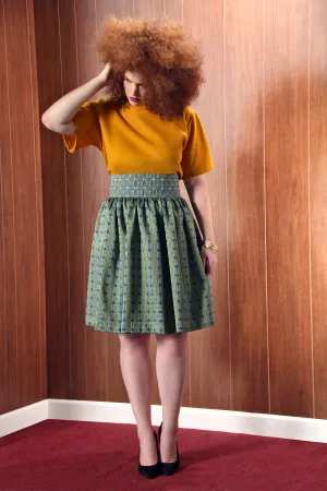 High Waist Tie Silk (Green/Blue) Flare Skirt- JIBRI
