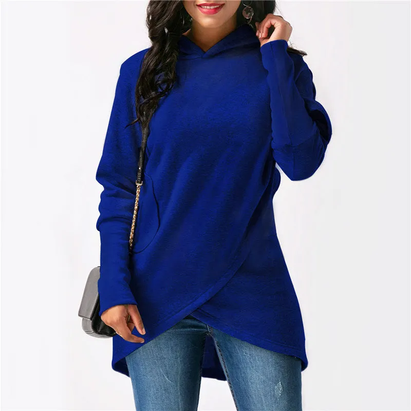 Hooded Long Sleeve Casual Asymmetric Sweatshirt
