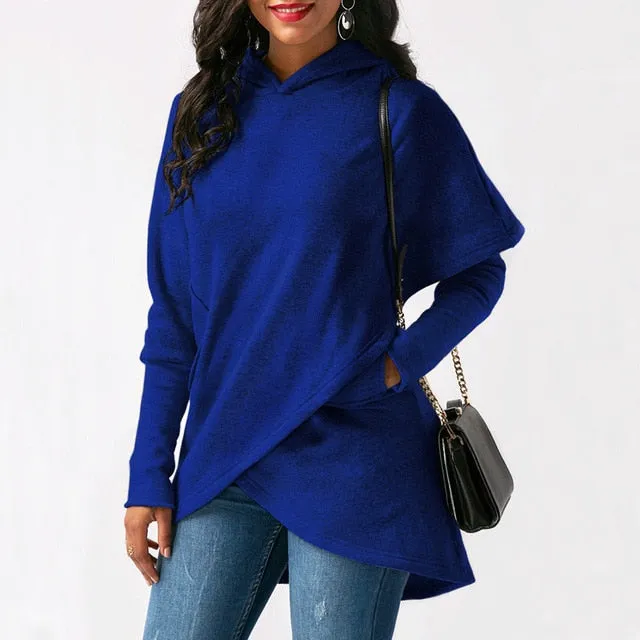 Hooded Long Sleeve Casual Asymmetric Sweatshirt