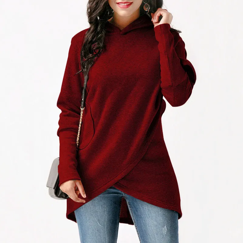Hooded Long Sleeve Casual Asymmetric Sweatshirt