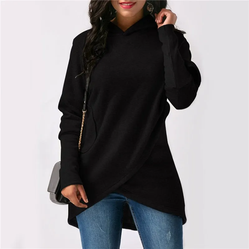 Hooded Long Sleeve Casual Asymmetric Sweatshirt