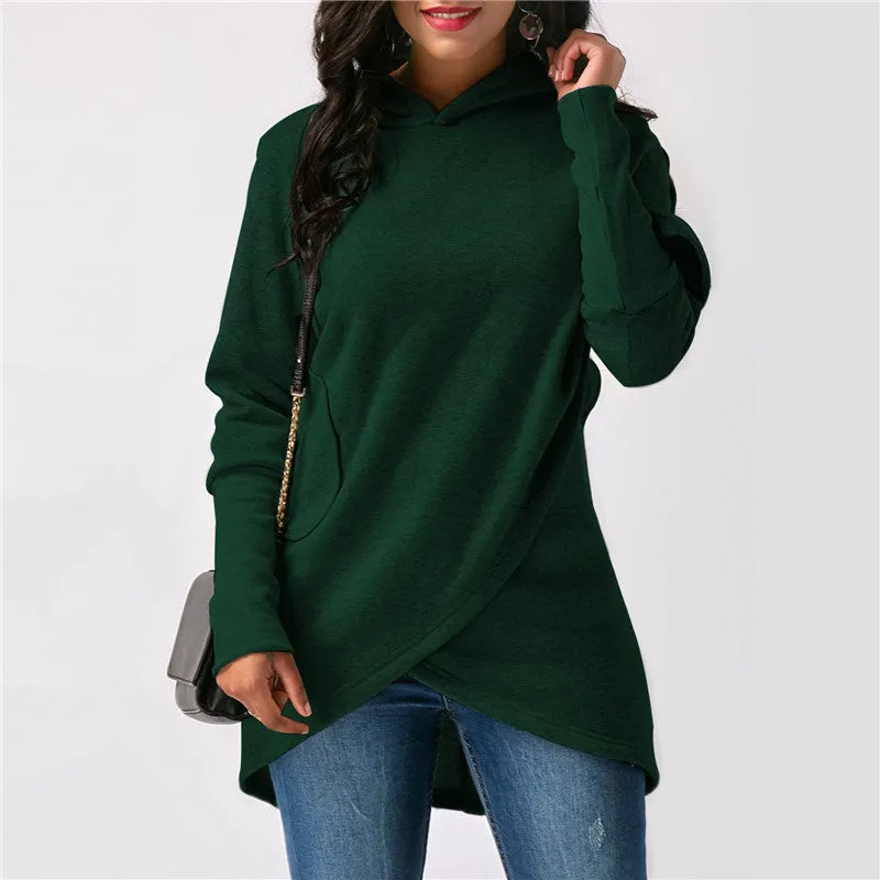 Hooded Long Sleeve Casual Asymmetric Sweatshirt