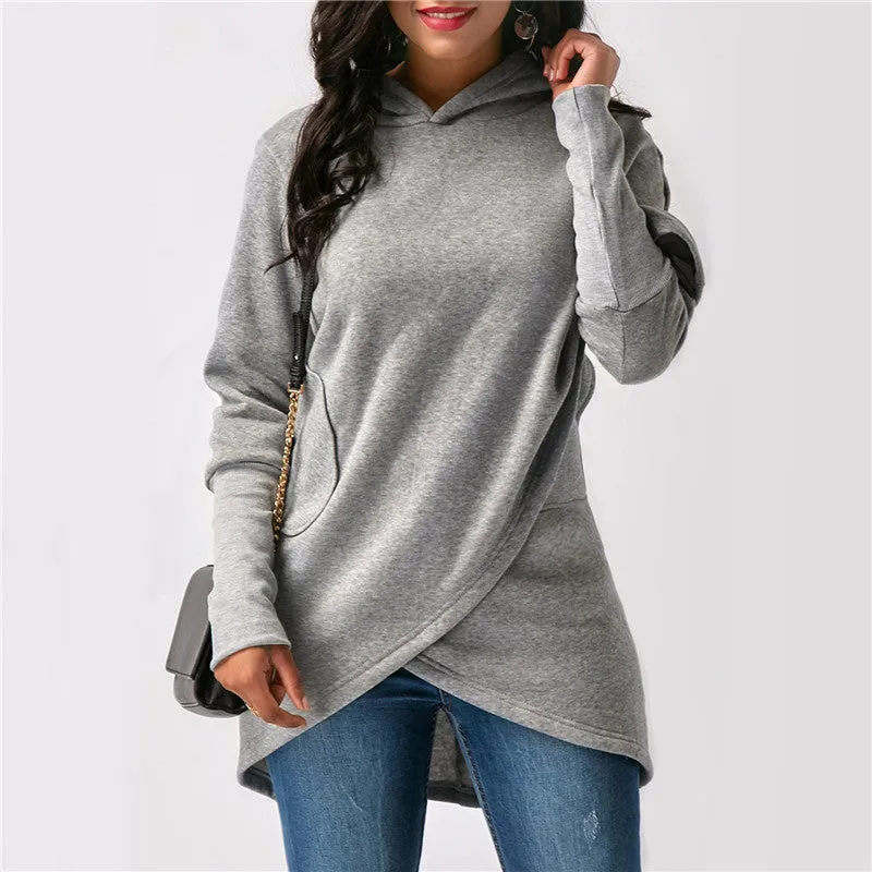 Hooded Long Sleeve Casual Asymmetric Sweatshirt