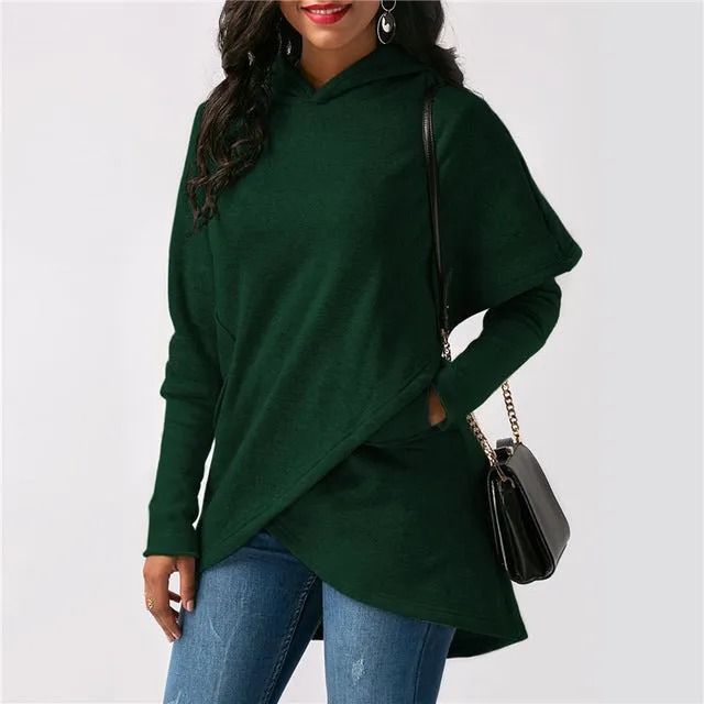 Hooded Long Sleeve Casual Asymmetric Sweatshirt