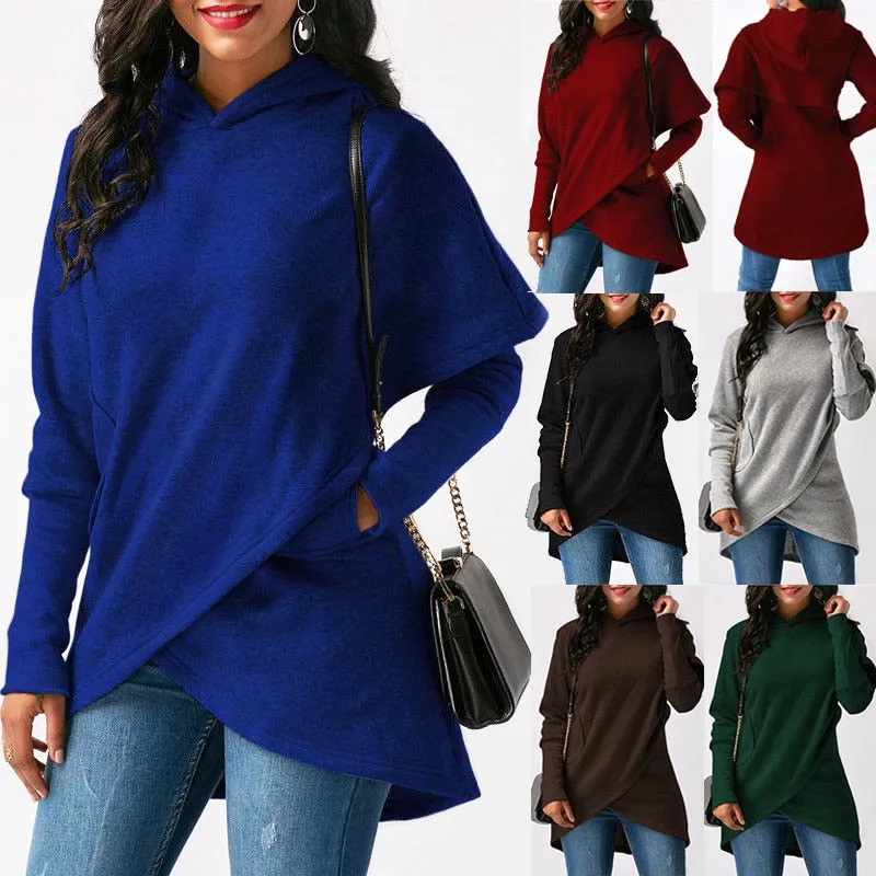 Hooded Long Sleeve Casual Asymmetric Sweatshirt