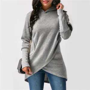 Hooded Long Sleeve Casual Asymmetric Sweatshirt