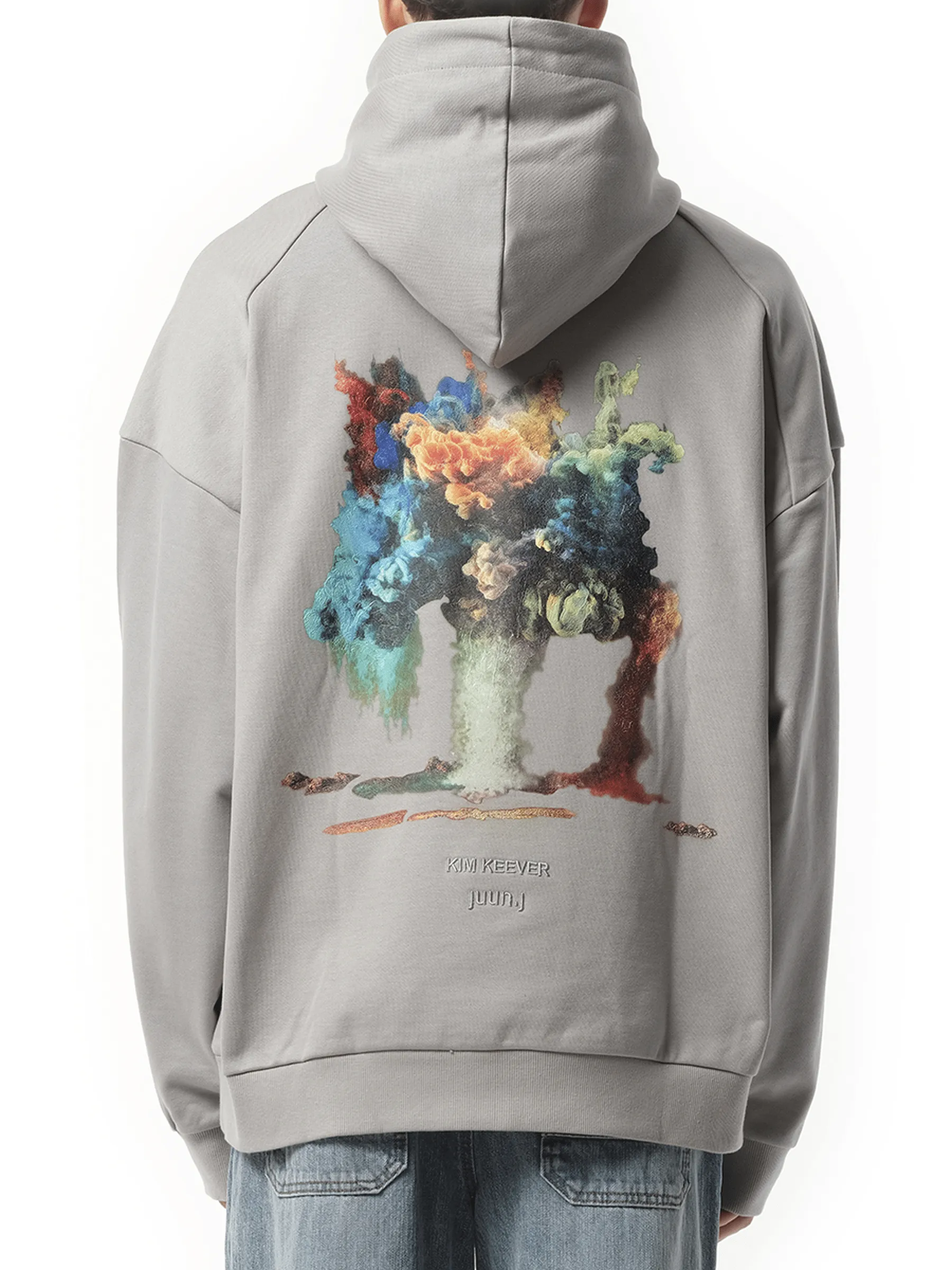 Kim Keever Flower Graphic Hoodie in Light Grey
