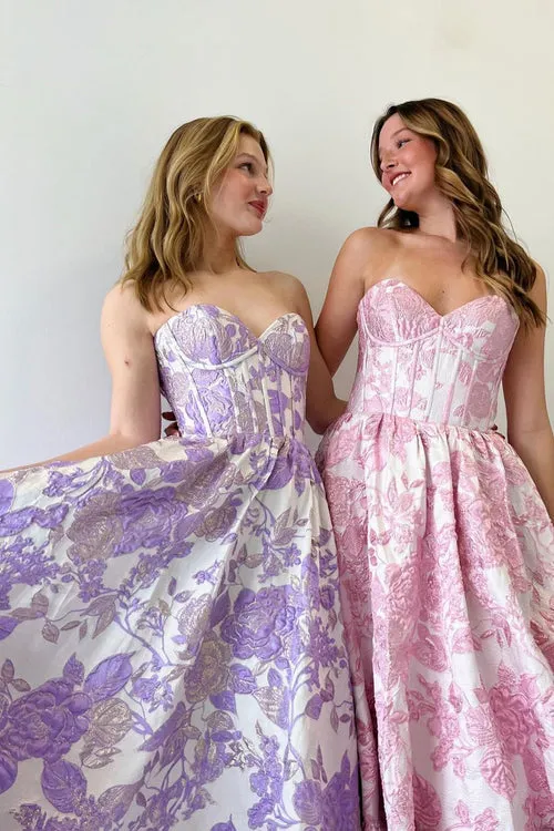 Luolandi A-Line Sweetheart Floral Printed Long Prom Dresses Beautiful Evening Party Dresses