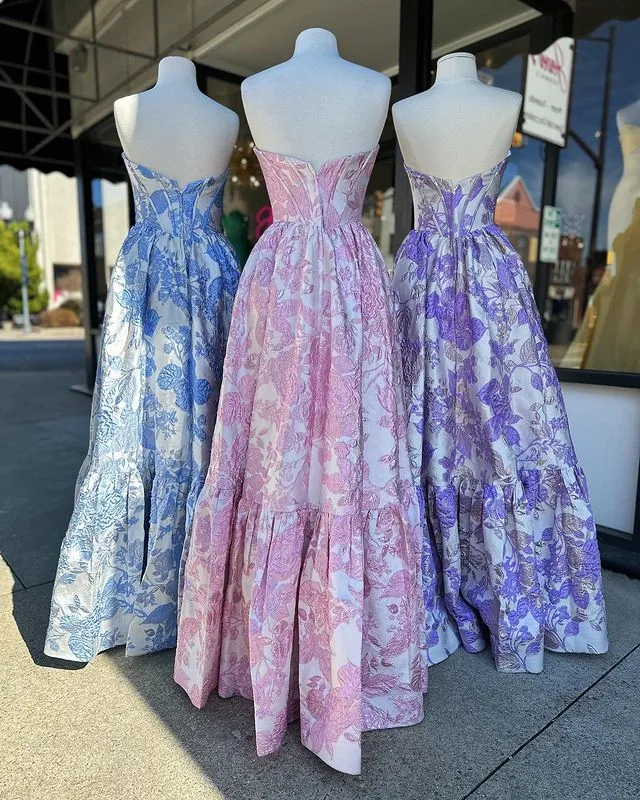 Luolandi A-Line Sweetheart Floral Printed Long Prom Dresses Beautiful Evening Party Dresses