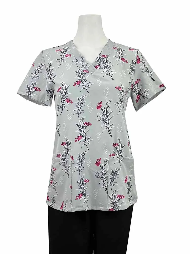 Luv Scrubs by MedWorks Women's Print Scrub Top | Winter Pleasure