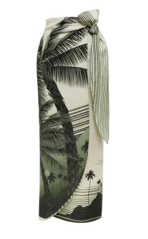 Mapara Linen Skirt in Green Tropical