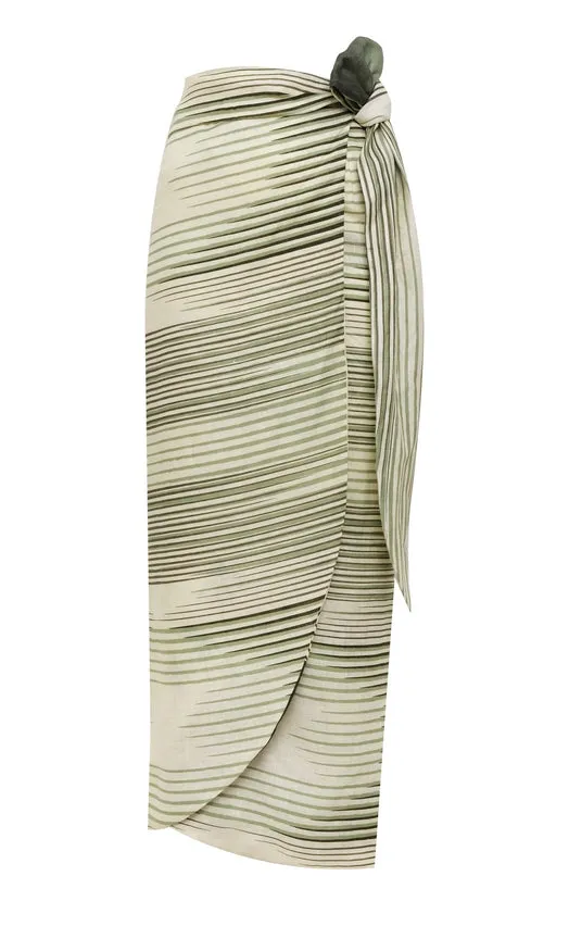 Mapara Linen Skirt in Green Tropical