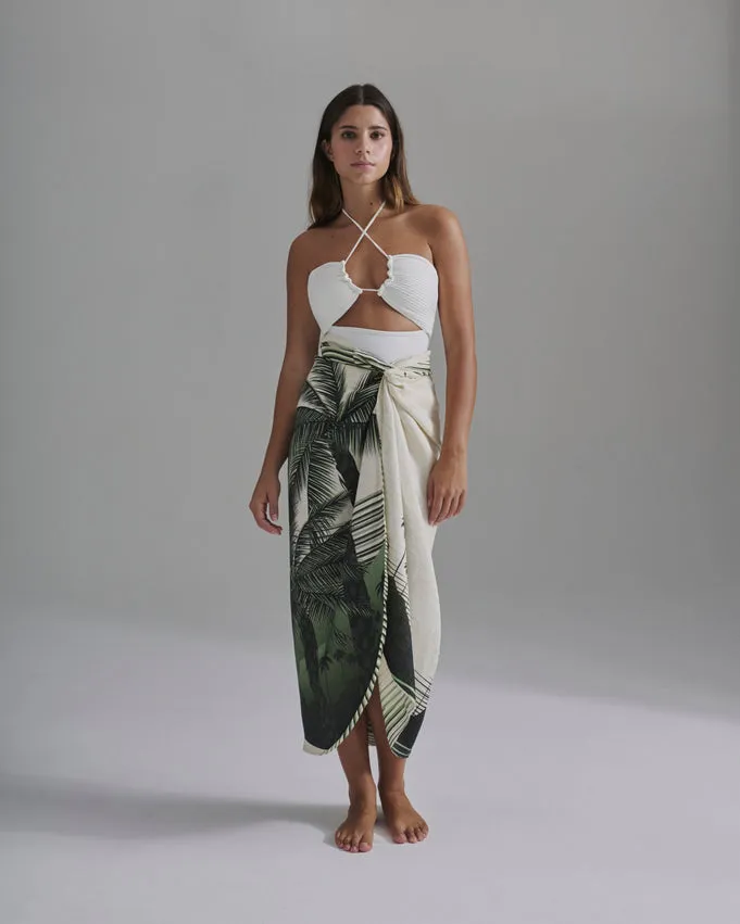 Mapara Linen Skirt in Green Tropical